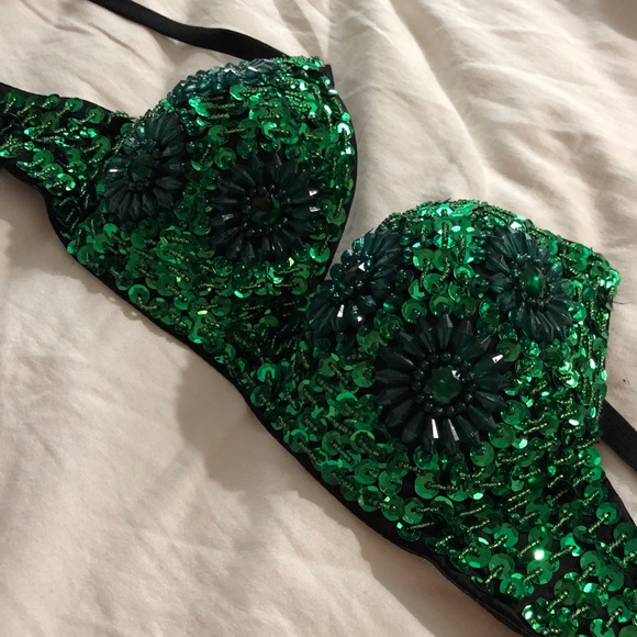 Other - Green Bedazzled Bra